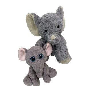 Lot of 2 KellyToy Gray Plush Elephants Baby Stuffed Animal White Pink Ear Cuddle